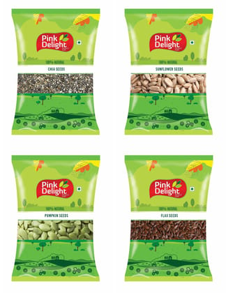 Pink Delight | Super Seeds Combo | Chia+Sunflower+Pumpkin+Flax (Alsi) Seeds | 250 Gm Each | Pack of 4 | 1 Kg Pack
