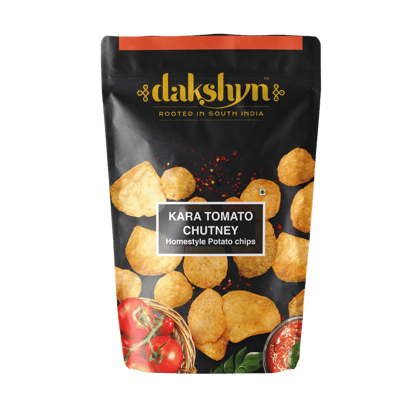 Dakshyn Homestyle Potato Chips - Kara Tomato Chutney (60g x 4 pack) | Spicy South Indian Tomato Chutney | Premium Indian Kettle Chips