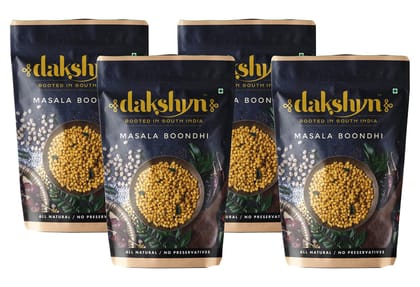 Dakshyn Boondhi Masala 150g| Crunchy South Indian Snacks with Real Curry Leaf | No Food Chemicals | 100% Natural Ingredients (150 gms, Pack of 4)