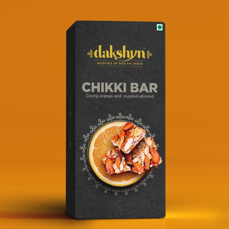 Dakshyn Chikki Bar - Coorg Orange & Roasted Almond (35g x 6 pack) | Premium Dry Fruit Chikki | 100% Pure Jaggery | Soft Chikki - Crunchy, Not Hard | The Original Energy Bar