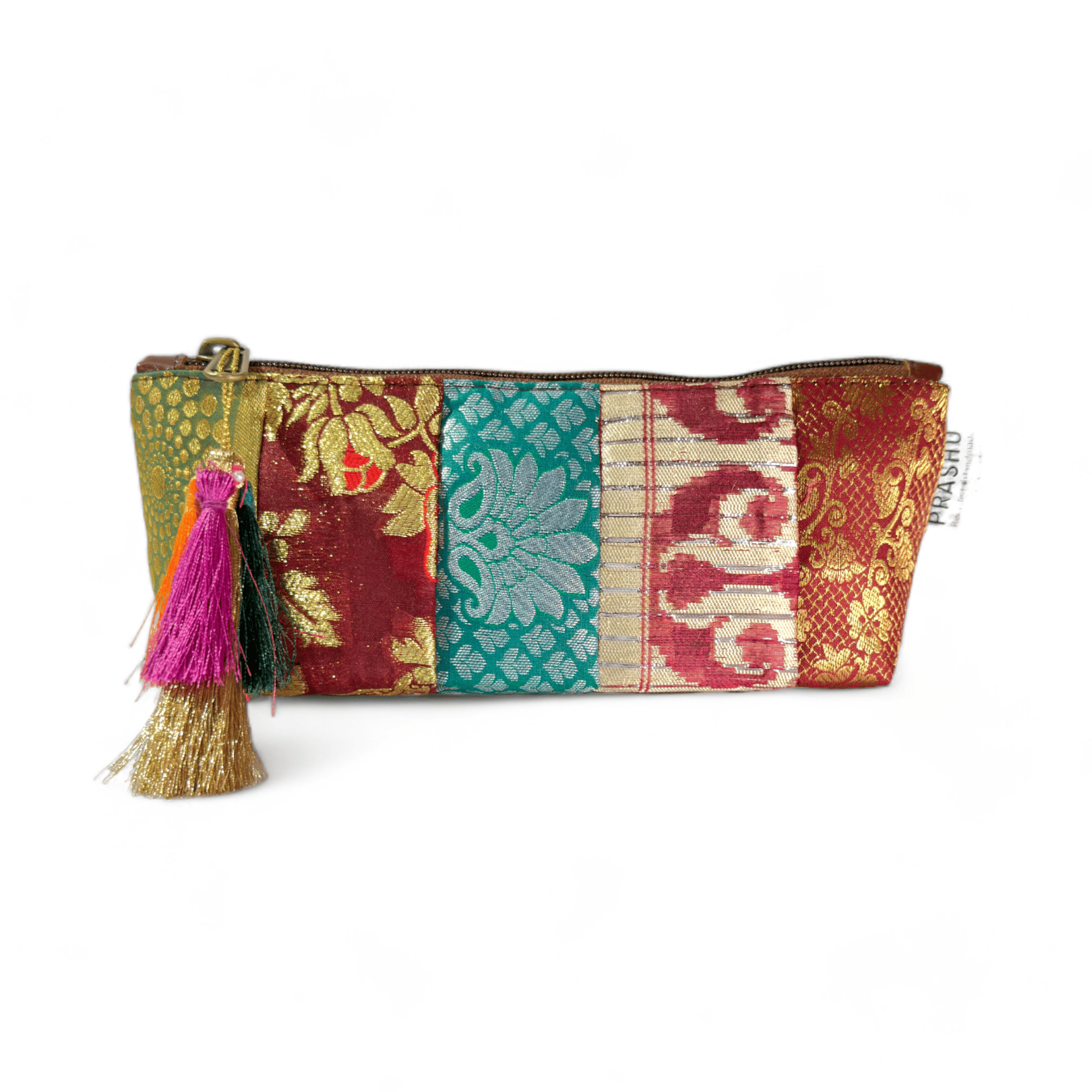 PRASHU Recycled Brocade Fabric Pencil Pouch Light Weight Pouch for Stationary/Aesthetic Pencil Case for College Students/School Pouch for Girls