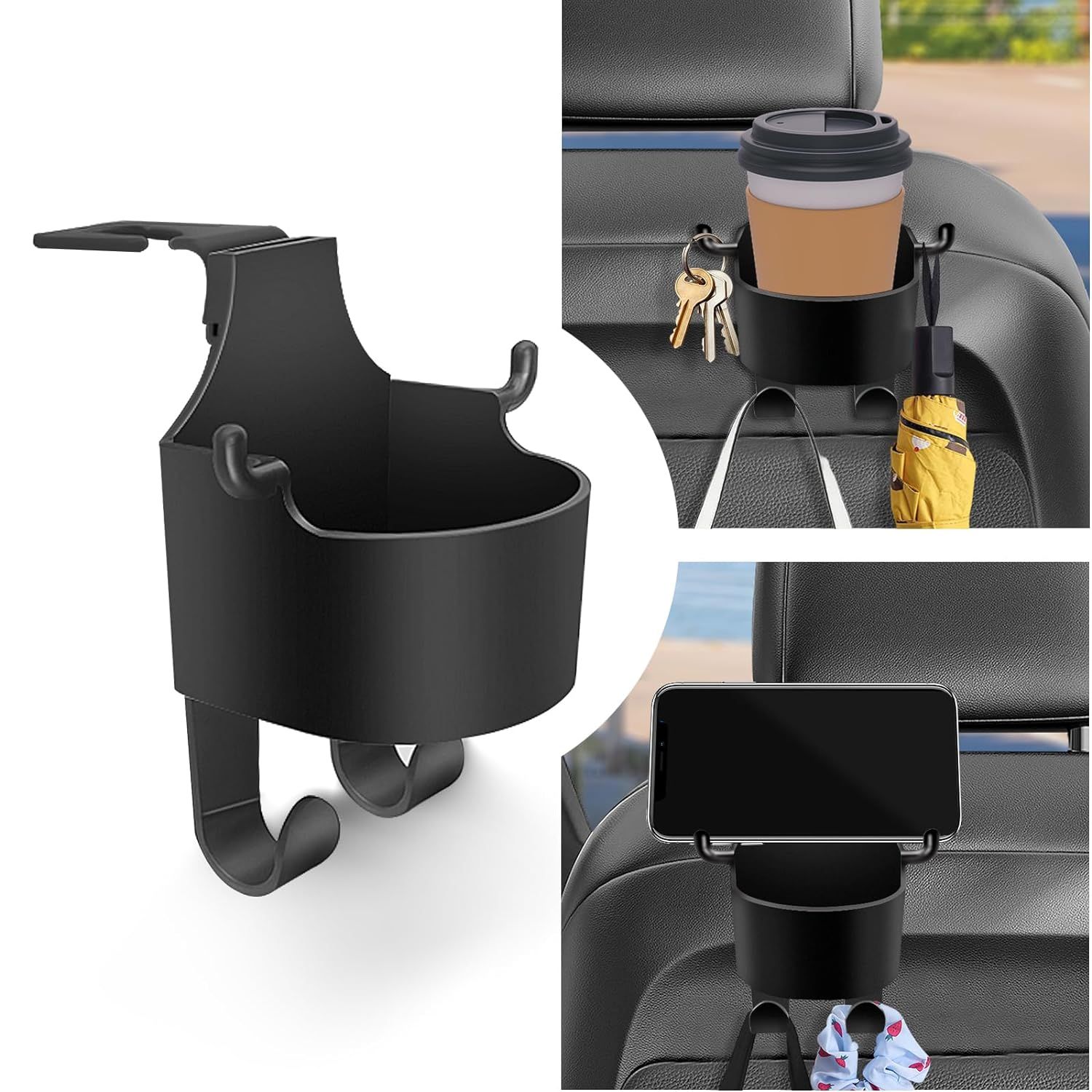 URBAN CREW Car Seat Headrest Hooks for Car - Back Seat Organizer Hanger Storage Hook, Car SUV Black, Purse Hook for Car Handbag Clothes Umbrellas Coats Grocery Bags & More!（ 4 Pack）