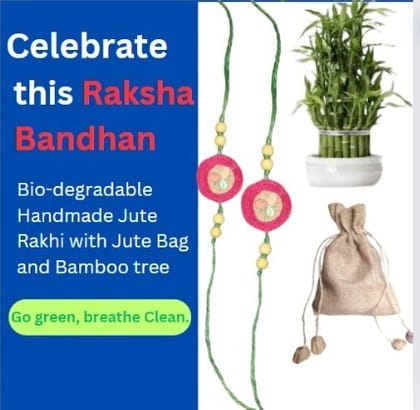 Handmade jute rakhi with Jute bag & Lucky Bamboo 🎍