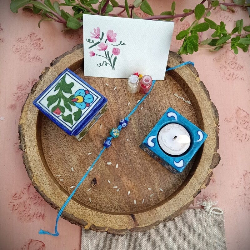 Jaipur Blue Pottery Bhai Rakhi & Gift Hamper