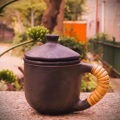 Longpi Black Pottery Green/Infusion Tea Mug with Strainer and Lid