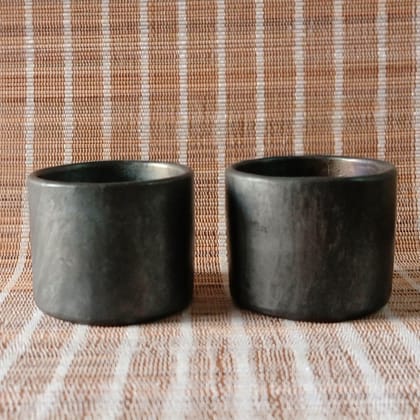 Longpi Black Pottery Tumblers Small Set of 2