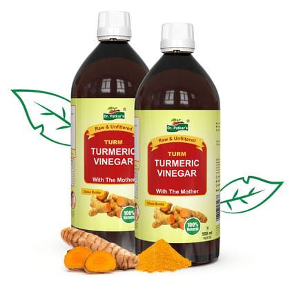 Dr. Patkar's Turmeric Vinegar with Turmeric & Black Pepper Extracts (Piperine)| Unfiltered & Undiluted | Immunity Booster| Anti-Inflammatory |Suitable for IBS & PCOS/PCOD | With Natural Curcumin Extracts (With Mother) 500ML (Pack of 2)