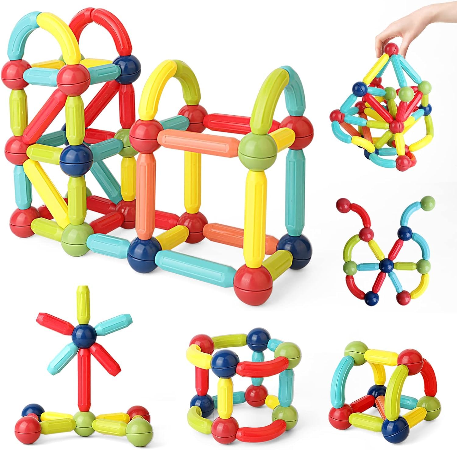 Planet of Toys Magnetic Sticks Building Blocks for Kids Big Magnetic Toys Kids Stem Toys Stick with Balls Game Set