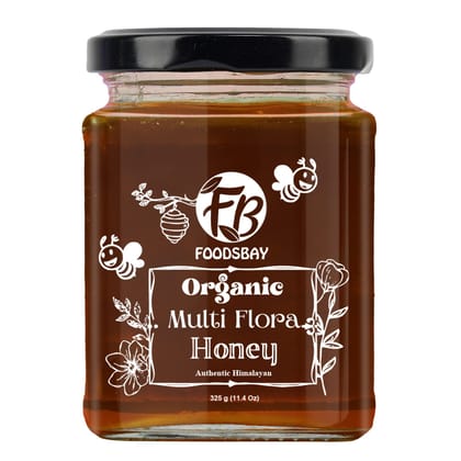 FOODSBAY Dense Organic Multi Flora Honey Collected From Giant Himalayan Bees Loaded With Rich Source Of Enzymes | No Additives, Sugar | Best With Breakfast Cereals, Green Tea, Pancakes | 325  Glass Jar