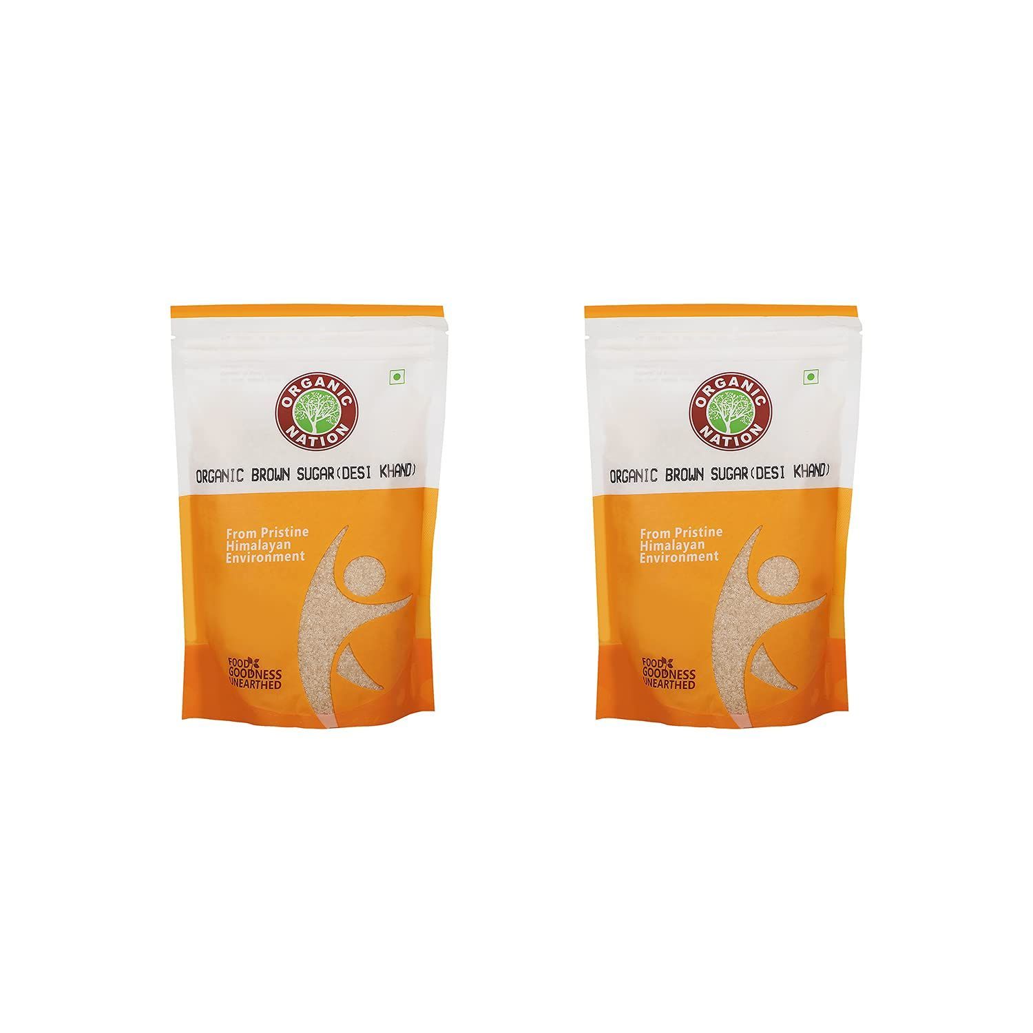 ORGANIC NATION Brown Sugar - Desi Khand (Raw Organic Sugar Pack of 2), 1 Kg, India and USDA Organic Certified