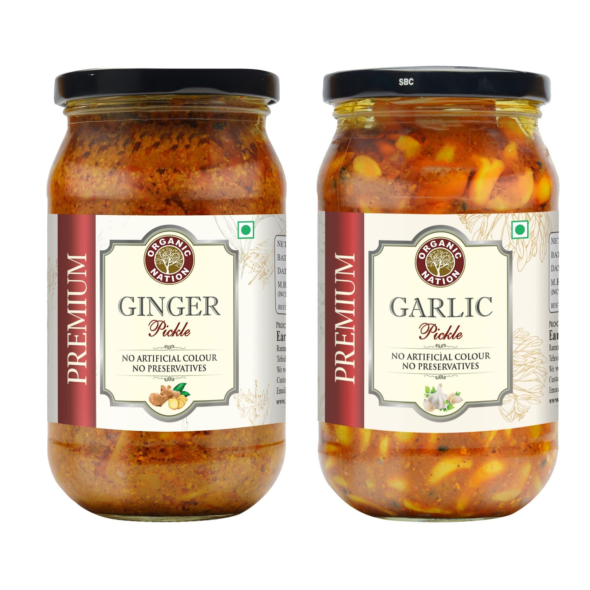 ORGANIC NATION Ginger Pickle And Garlic Pickle Combo Pack || Organic Adrak and Lahsun ka achar