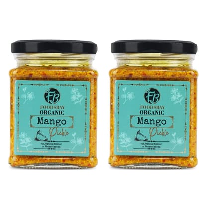 FOODSBAY Mango Pickle Combo Home-made Achaar, Free of Artificial Colours, Flavours and Preservatives in Re-usable Glass Jar- 250  X 2 Packs = 500