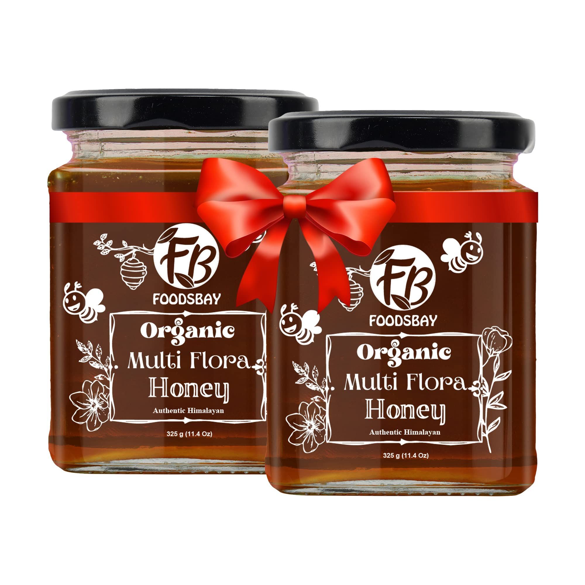 Foodsbay Organic Multi Flora Honey. 100% Natural, Single Origin, Collected from Hives of Giant Himalayan Bees. No Artificial Flavour, or Sugar. (Pack of 2, 325x2)