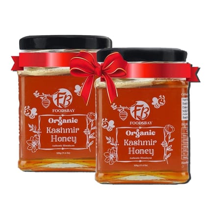 Foodsbay Organic Kashmir Honey. 100% Natural, Single Origin, Collected from Hives of Giant Himalayan Bees. No Artificial Flavor, or Sugar. Pack of 2 (325 x 2)