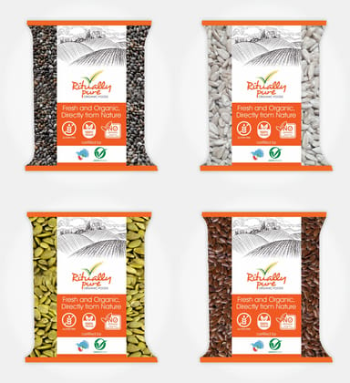 Ritually Pure 100% Organic | Super Seeds Combo | Chia+Sunflower+Pumpkin+Flax (Alsi) Seeds | 250 Gm Each | Pack of 4 | 1 Kg Pack