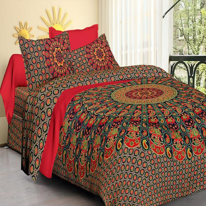 Mandala Print King Size (93x108 inches) Cotton Double Bedsheet with 2 Pillow Covers-(Mandala-Doll)