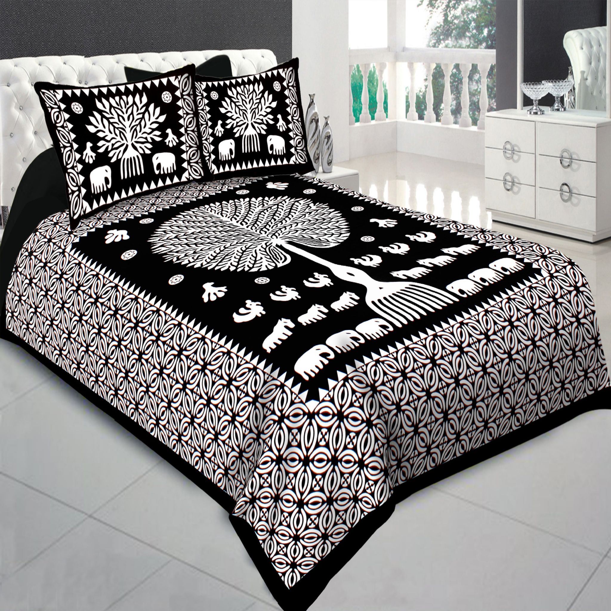 Premium Cotton Bedsheet King Size (93×108 inches) – (Cutwork Tree)