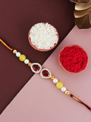 Lucky Jewellery Designer Maroon Color Stone Rakhi - Rakshabandhan Pearl Rakhee Bracelet for Brother/Bhaiya/Bhai/Bhabhi - Pack of 1 (176-CHR1-1279-M-1)