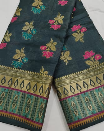 pure tusser silk Alfi boota saree