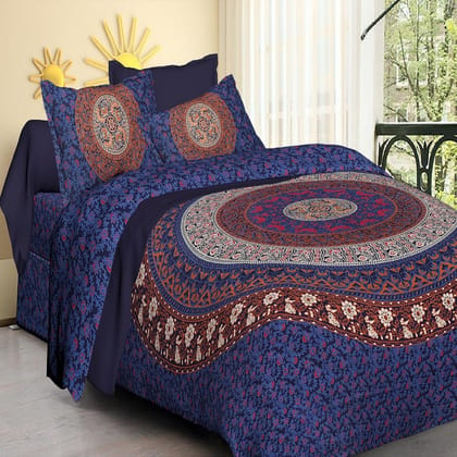 Mandala Print King Size (93x108 inches) Cotton Double Bedsheet with 2 Pillow Covers-(Mandala-6Kaam)