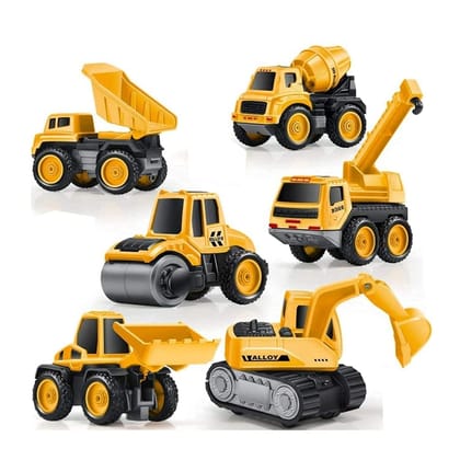 KTRS Enterprise Metal Team Car Unbreakable Engineering Automobile Construction Car for Children Kids Crane Excavator Road Roller Forklift Mixer Truck Transporter Truck Machine(Set of 6 ConstructionToys)