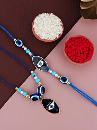 Lucky Jewellery Designer Blue Color Evil Eye Rakhi - Rakshabandhan Rakhee with Lumba Bracelet for Brother/Bhaiya/Bhai/Bhabhi - Pack of 2 (194-CHCR1-1984-S-2)