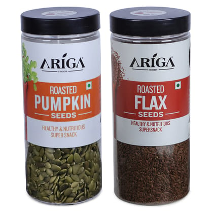 Ariga Foods Roasted Pumpkin Seeds & Roasted Flax Seeds | Premium Quality Roasted Seeds Combo (2 x 500g)