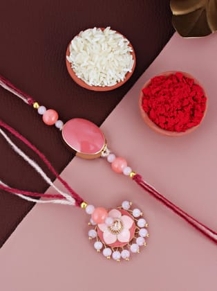 Lucky Jewellery Designer Pink Meena Rakhi - Rakshabandhan Rakhee with Tasseled Lumba Bracelet for Brother Bhaiya Bhai Bhabhi - Pack of 2 (265-CHCR1-1151-PK-2)