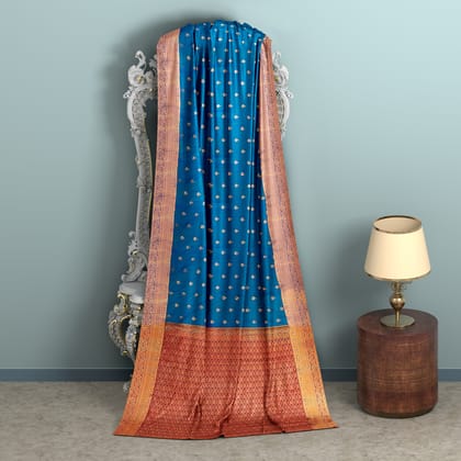 night blue with red color semi silk saree has 1000 buttas