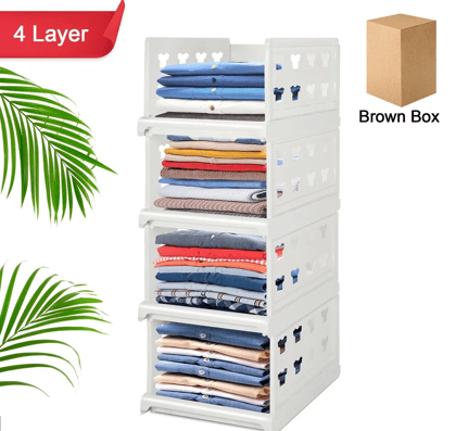 4 Layer Stackable Multifunctional Storage,For Clothes Foldable Drawer Shelf Basket Utility Cart Rack Storage Organizer Cart For Kitchen, Pantry Closet, Bedroom, Bathroom, Laundry (4 Layer 1 Pc)