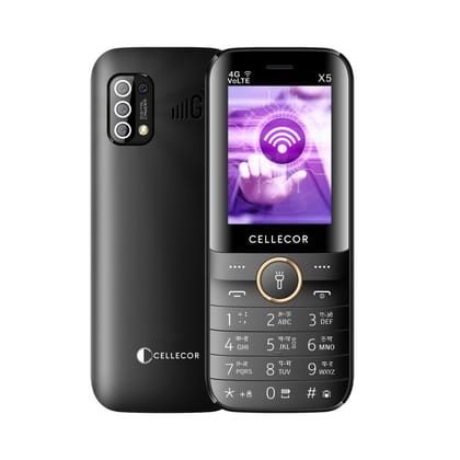 CELLECOR X5 4G Volte Dual Sim Feature Phone with BIG BATTERY 2000 mAH|Torch Light|Wireless FM|Auto Call Recording|Rear Camera (2.4" DISPLAY, 4G)