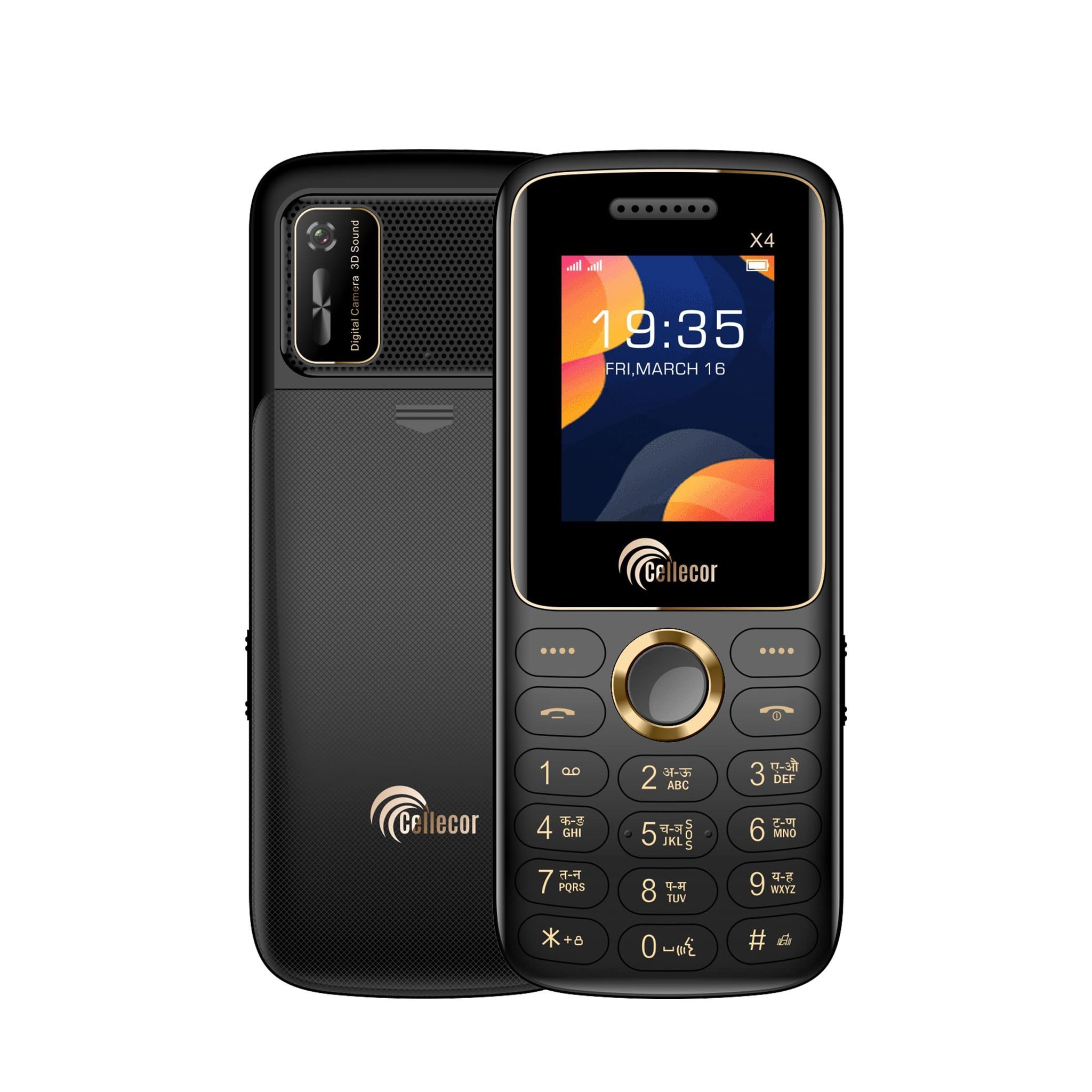 CELLECOR X4 Dual Sim Feature Phone 2500 mAH Battery with Torch Light, Wireless FM and Rear Camera (1.8" DISPLAY)