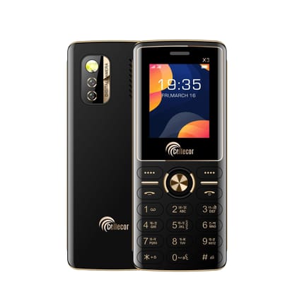 CELLECOR X3 Dual Sim Feature Phone 1000 mAH Battery with Torch Light, Wireless FM and Rear Camera (1.8" Display)