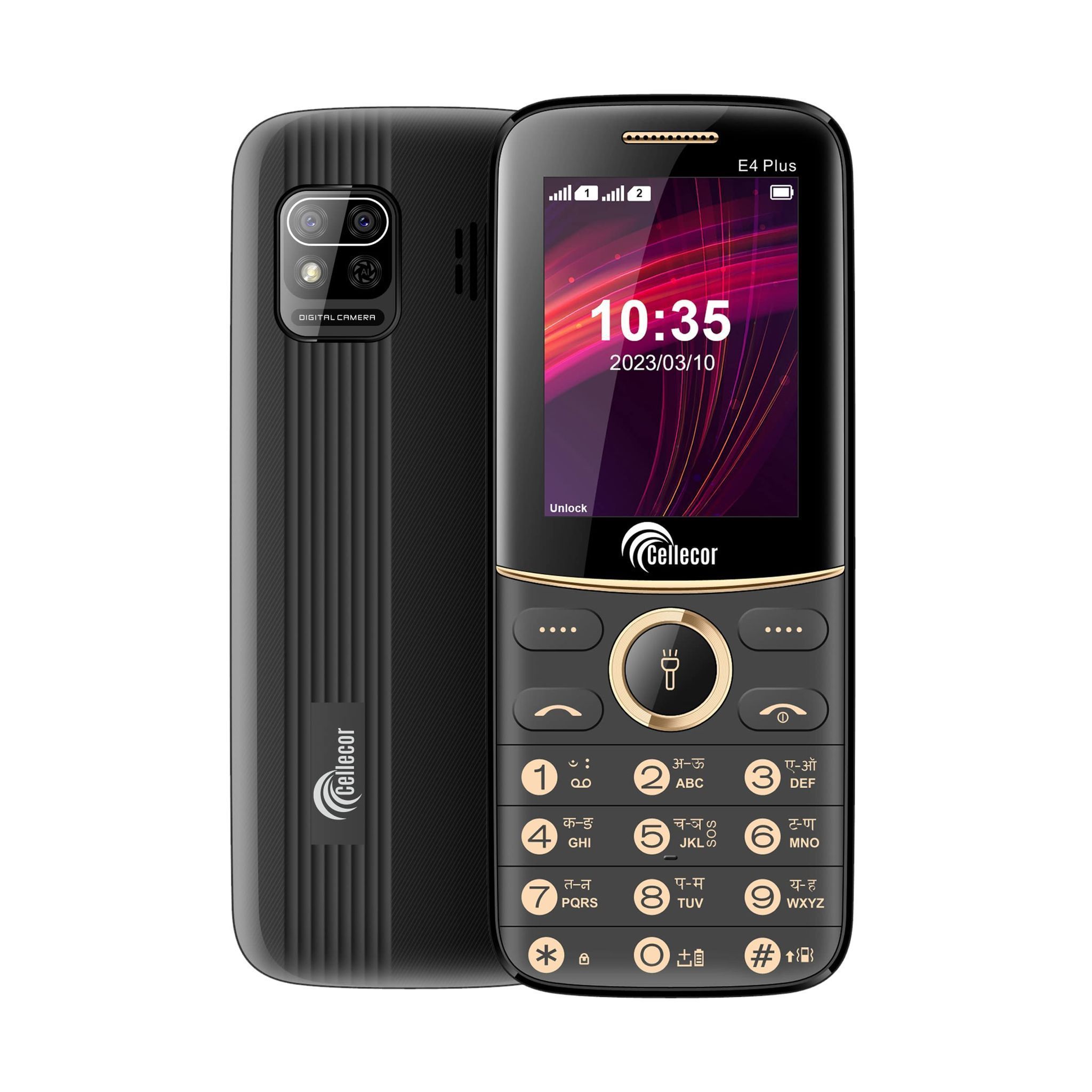 CELLECOR E4+ Dual Sim Feature Phone 2000 mAH Battery with Vibration, Torch Light, Wireless FM and Rear Camera (2.4" Display)