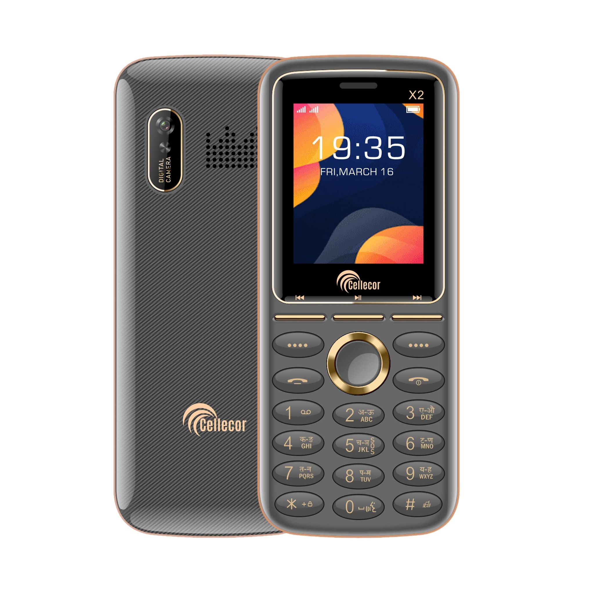 CELLECOR X2 Dual Sim Feature Phone 1000 mAH Battery with Torch Light, Wireless FM and Rear Camera (1.8" Display) (Grey)