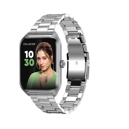 CELLECOR M5 EAZE 1.91" Curved Display | 800 NITS | AOD | BT-Calling | AI Voice | Free Strap | Split Screen | IP67 | Rotating Crown | SmartWatch- Silver