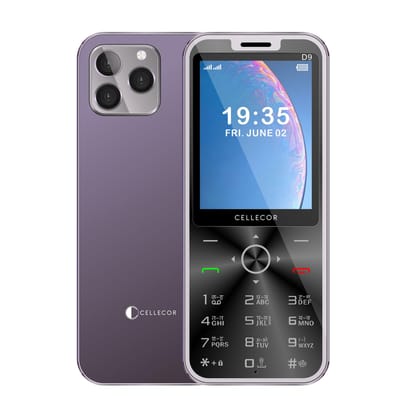 CELLECOR D9 SLEEK DESIGN Dual Sim Feature Phone with BIG BATTERY 2000 mAH | Torch Light | Wireless FM | Auto Call Recording| Rear Camera (2.8" DISPLAY, PURPLE)