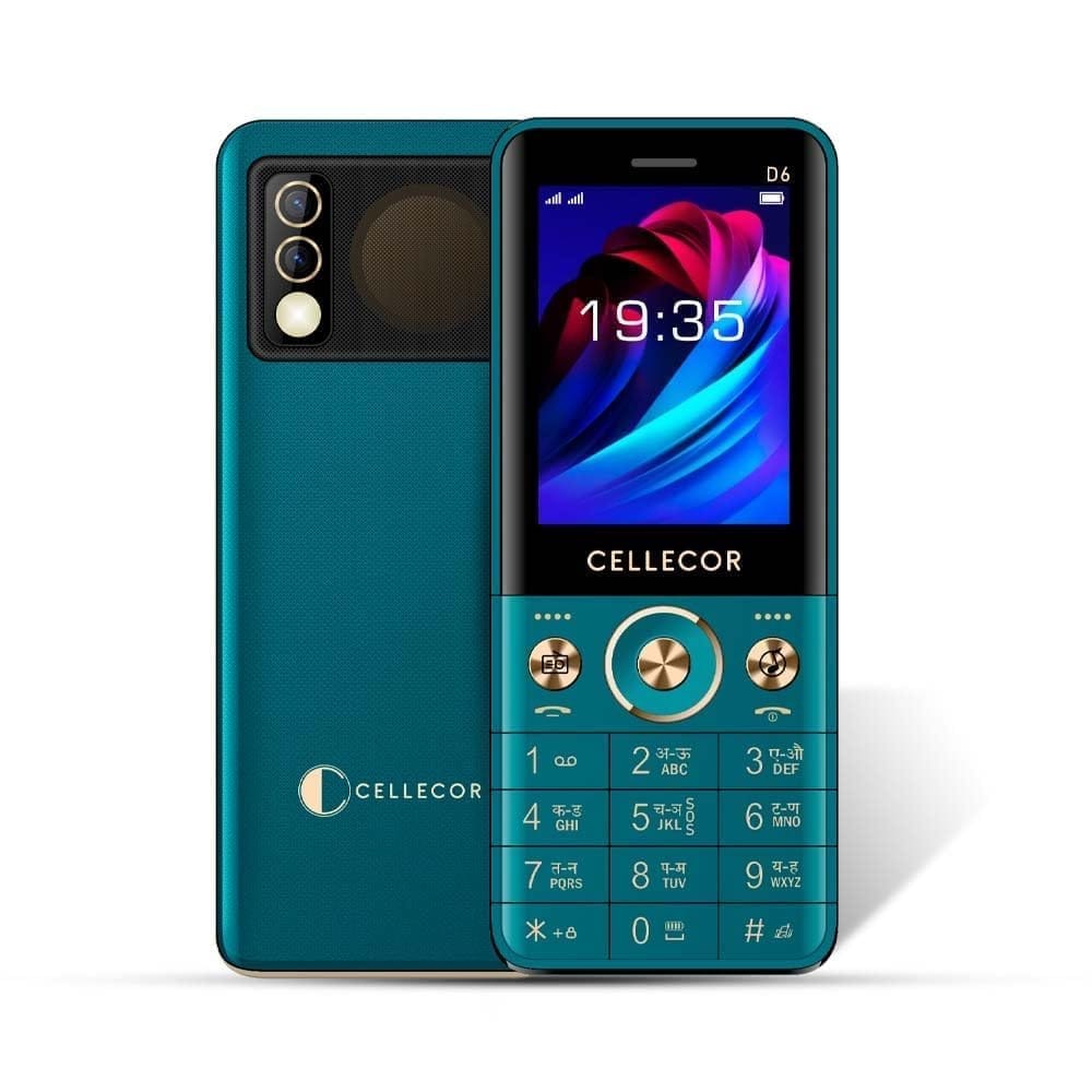 CELLECOR D6 Dual Sim GSM Feature Phone with Big Battery 2500 mAH| Disco Torch Light|Wireless FM|Auto Call Recording|Rear Camera (2.4" Display) - Blue