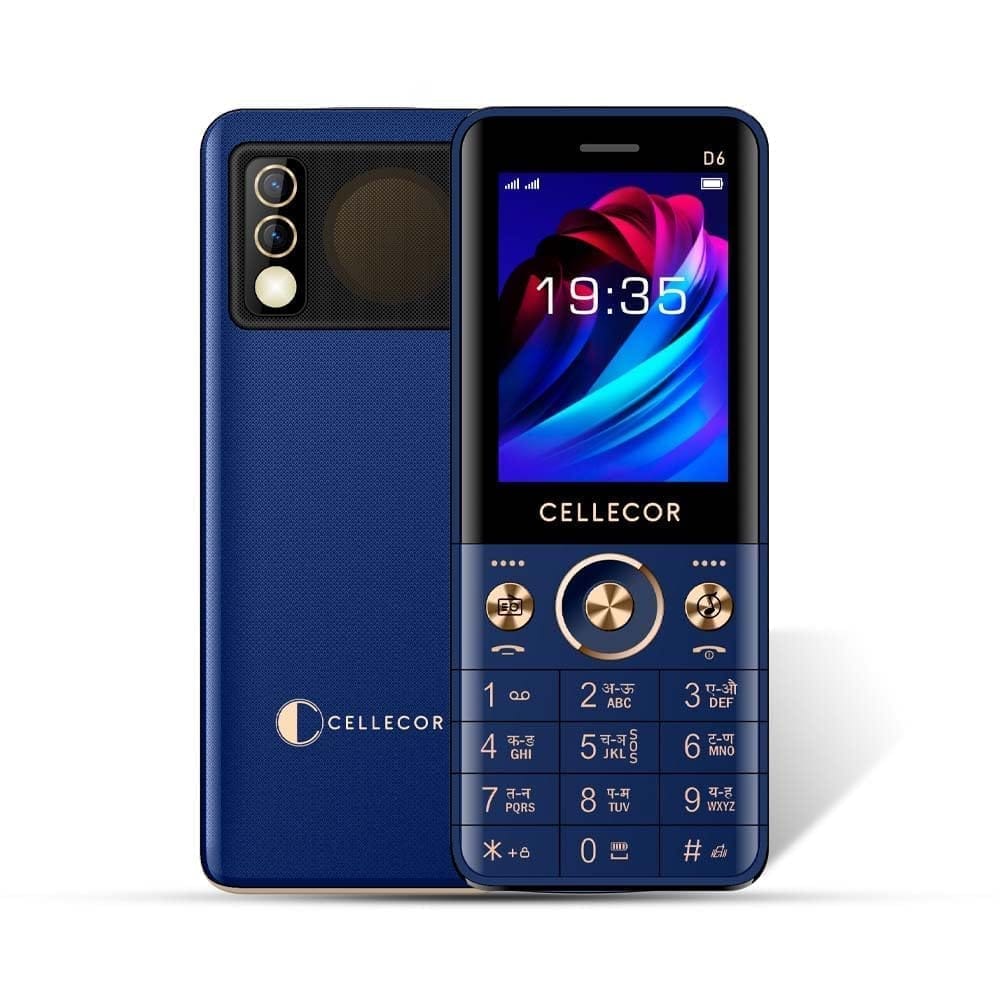 CELLECOR D6 Dual Sim GSM Feature Phone with Big Battery 2500 mAH| Disco Torch Light|Wireless FM|Auto Call Recording|Rear Camera (2.4" Display) - DARK BLUE