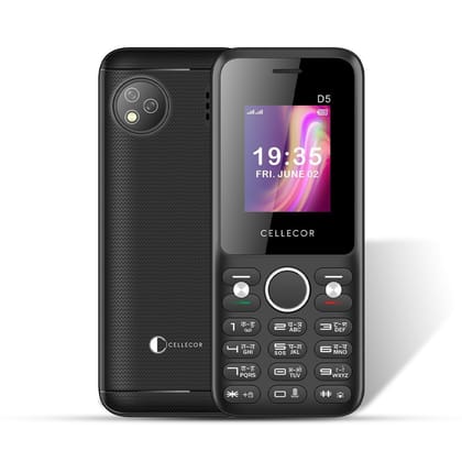 CELLECOR D5 Dual Sim Feature Phone with Big Battery 2750 mAH |Big Torch Light| Wireless FM| Rear Camera (1.8" Display) - BLACK