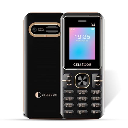 CELLECOR D4 Dual Sim GSM Feature Phone with Big Battery 2750 mAH| Disco Torch Light|Wireless FM|Auto Call Recording|Rear Camera (1.8" Display) - BLACK