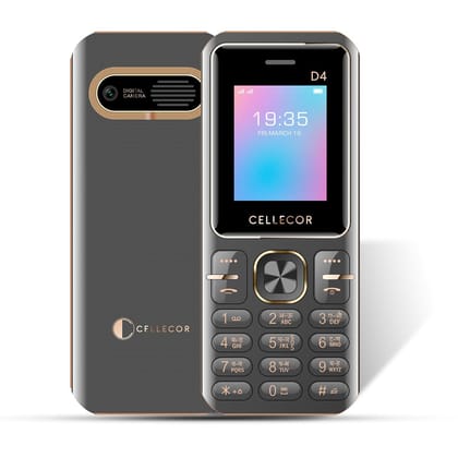 CELLECOR D4 Dual Sim GSM Feature Phone with Big Battery 2750 mAH| Disco Torch Light|Wireless FM|Auto Call Recording|Rear Camera (1.8" Display) - GREY