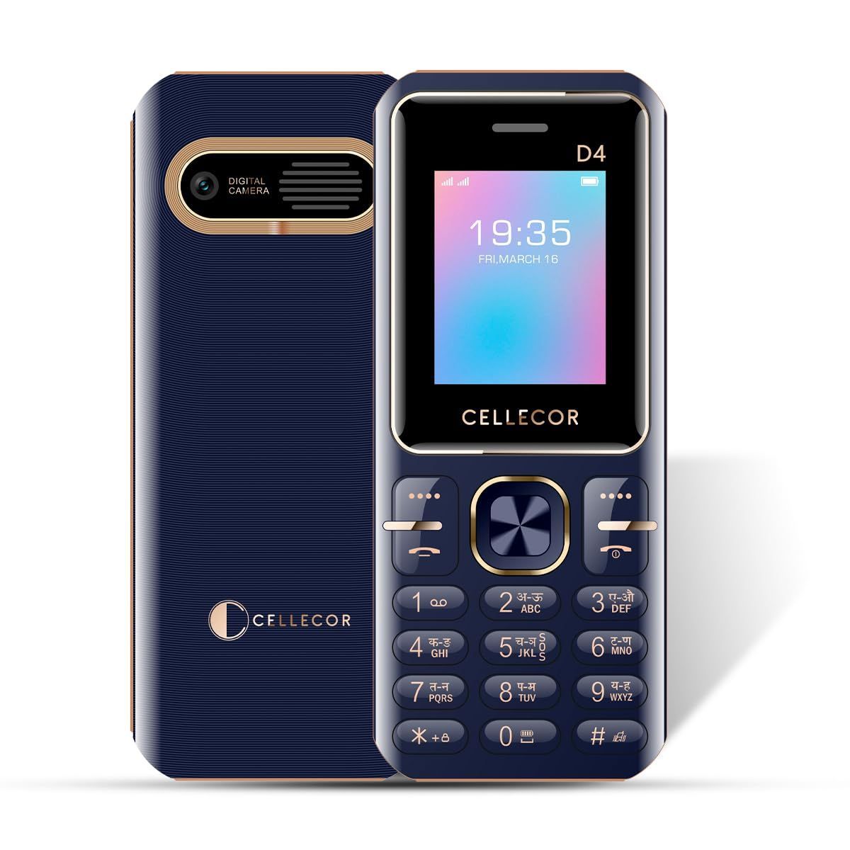 CELLECOR D4 Dual Sim GSM Feature Phone with Big Battery 2750 mAH| Disco Torch Light|Wireless FM|Auto Call Recording|Rear Camera (1.8" Display) - BLUE