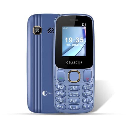 CELLECOR D1 Dual Sim GSM Feature Phone with Big Battery 1000 mAH| Torch Light| Wireless FM| Rear Camera| Dial Voice (1.8" Display) - BLUE