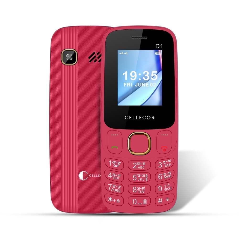 CELLECOR D1 Dual Sim GSM Feature Phone with Big Battery 1000 mAH| Torch Light| Wireless FM| Rear Camera| Dial Voice (1.8" Display) - RED