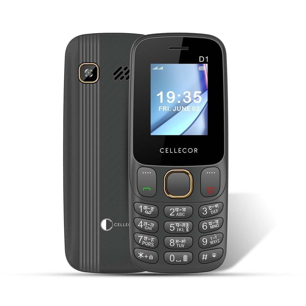 CELLECOR D1 Dual Sim GSM Feature Phone with Big Battery 1000 mAH| Torch Light| Wireless FM| Rear Camera| Dial Voice (1.8" Display) - BLACK