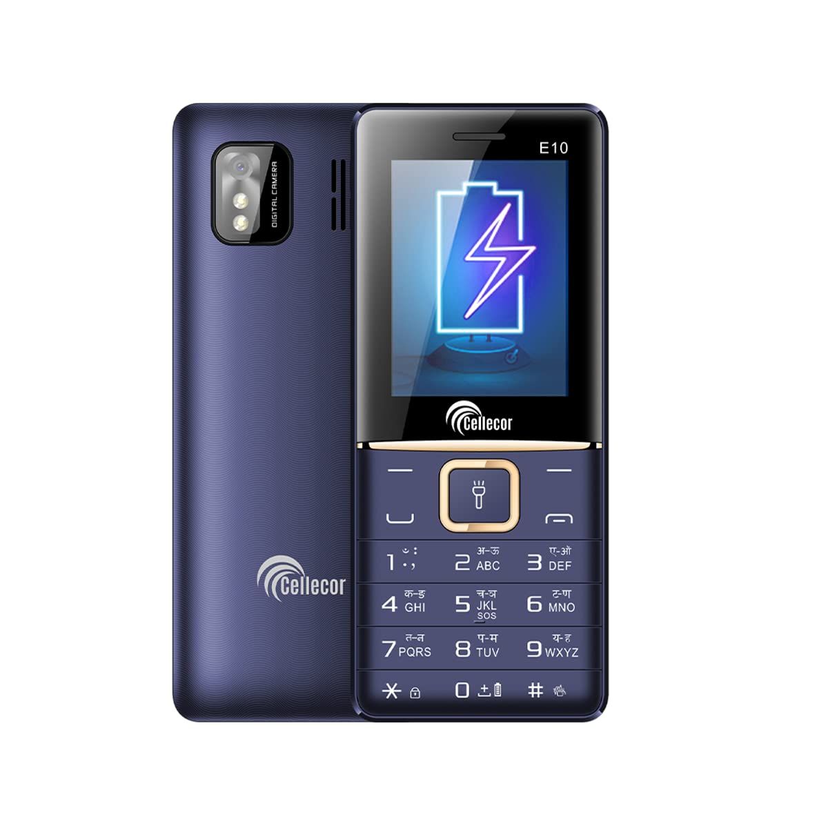 CELLECOR E10 Dual Sim Feature Phone 2750 mAH Battery with Vibration, Torch Light, Wireless FM and Rear Camera (2.4" Display, Blue)