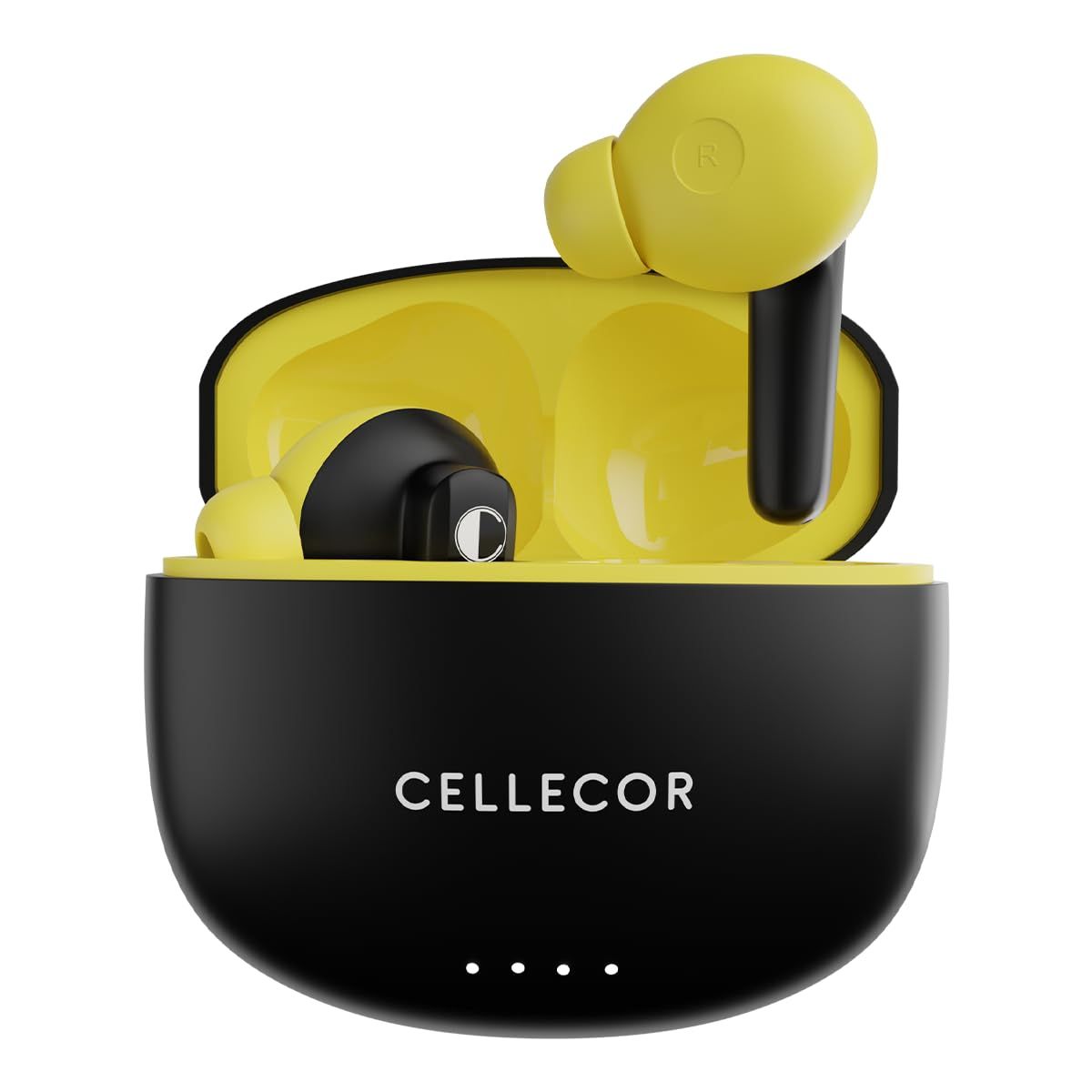 CELLECOR BroPods CB03-ACE TWS with 40 Hours Playtime, Automatic Pairing, HD Sound and 5.1V Bluetooth (Black-Yellow)