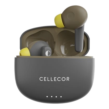 CELLECOR BroPods CB03-ACE TWS with 40 Hours Playtime, Automatic Pairing, HD Sound and 5.1V Bluetooth (Grey-Yellow)