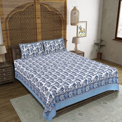 King Size Cotton Double Bedsheet (93x108 inches) with 2 Pillow Covers-(DGDB-Magnolia)